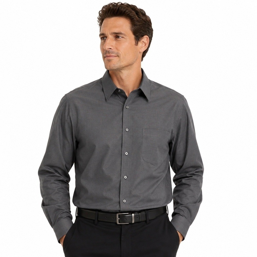 Croft & Barrow Shirt Mens 18.5 34-35 Gray Button Up Long Sleeve Non-Iron Cotton